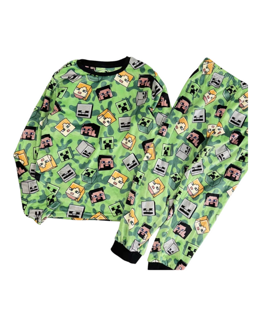Green Minecraft Pyjama Set with Character Pattern