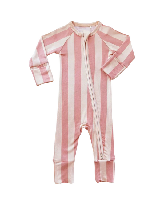 Soft Knit Ribbed Striped Baby Pajamas Double Zipper Sleep and Play Jumpsuit