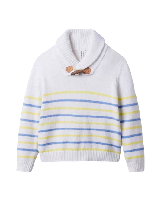 Striped Shawl Collar Kids Knit Sweater - Cozy Long Sleeve Pullover