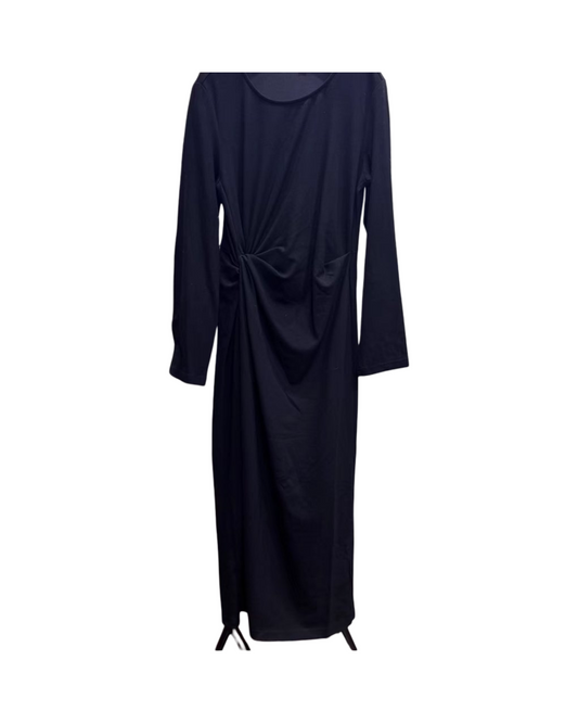 Navy Blue Midi Dress with Long Sleeves – Comfortable Soft Stretch A-Line Dress