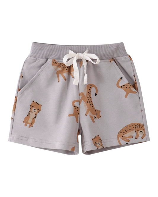 Grey Pocketed Shorts with Patterns