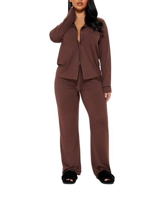Soft Cotton Two-Piece Lounge Set for Women - Long Sleeve Top & Pants