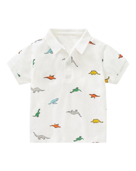 Patterned Short-Sleeved Collared Polo Shirt