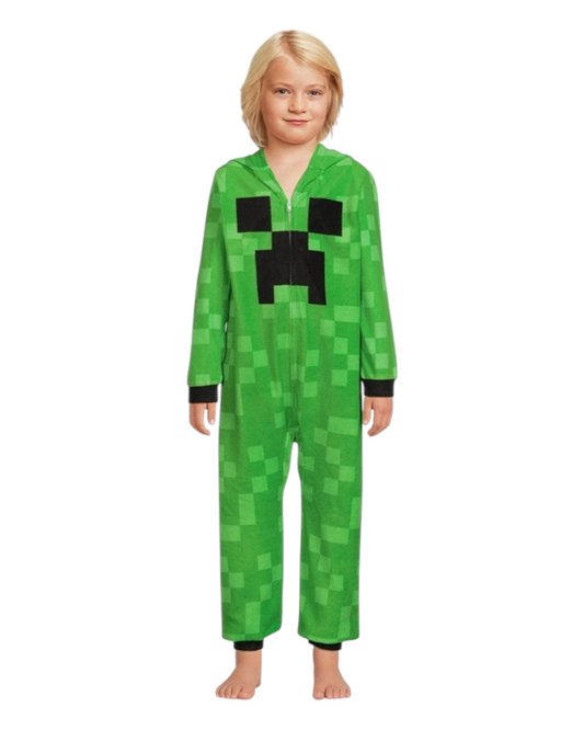 Boys' Minecraft Creeper Hooded Zip-Up Onesie