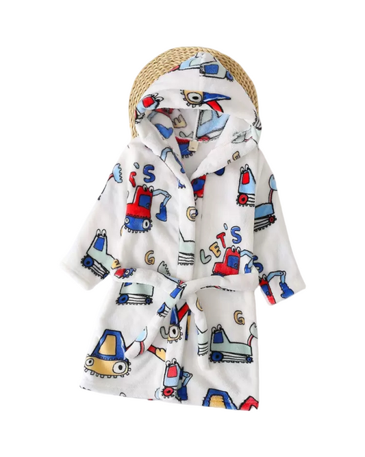 Long Sleeve Fleece Hooded Bathrobe for Boys with Print