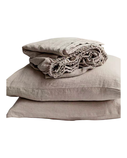 Three-Piece 100% Linen Fitted Sheet Set
