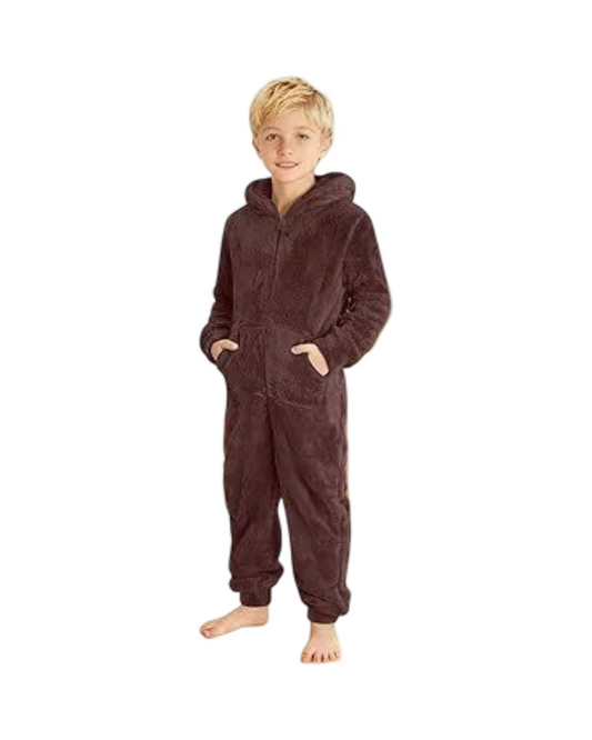 Fuzzy Onesie Fleece Jumpsuit Kids Winter Warm Fluffy