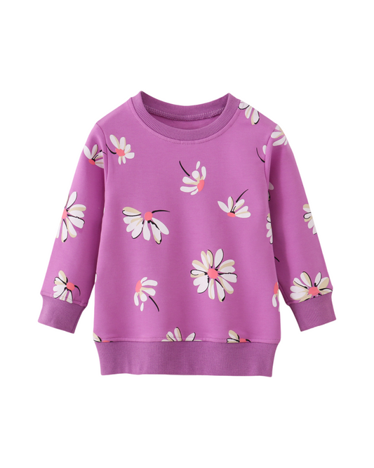 Cotton Floral Long-Sleeve Crewneck Sweatshirt for Girls