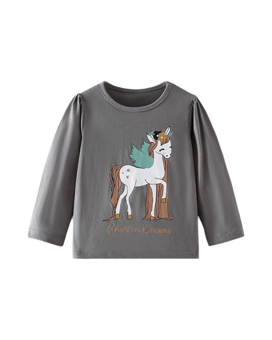 Long Sleeve Sweatshirt Girls Unicorn Printed Cotton Top