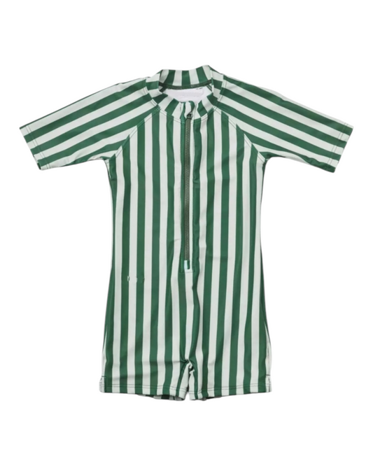 One-Piece Short-Sleeved Swim Suit with Zipper