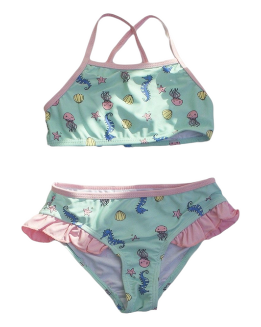 Sea Creature Patterned Pink Accented Bikini