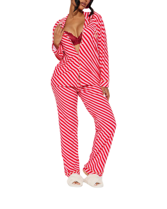 2-Piece Cotton Pajama Set Long Sleeve Button Up Loungewear