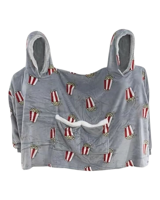 Patterned Oversized Double Hooded Fleeced Sweatshirt