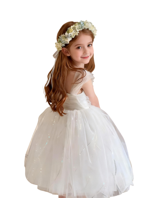 White Flower Girl Dress - Satin A-Line Ball Gown