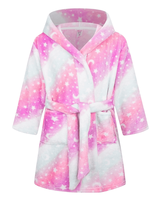 Girls Fleece Fluffy Patterned Hooded Robes