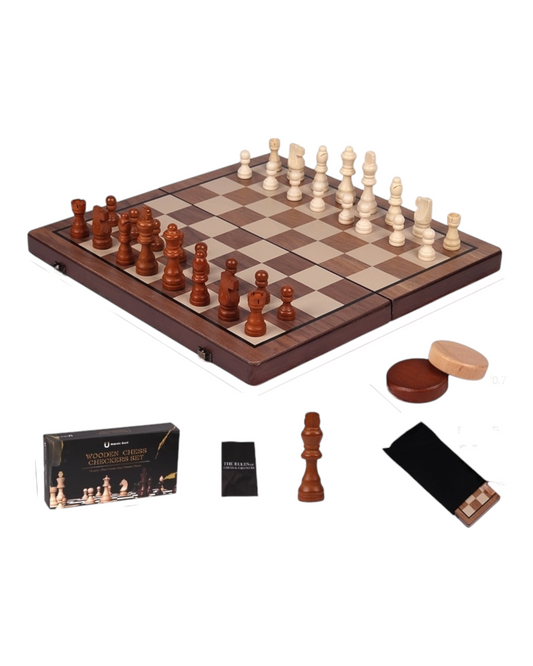 Standard Foldable Wooden Chess and Checkers Set