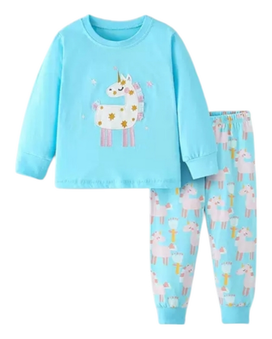 Long-Sleeved Girls' Patterned Pyjama Set