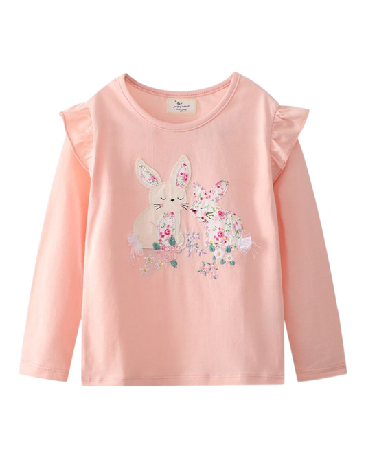 Pink Long-Sleeved Floral Bunny Top