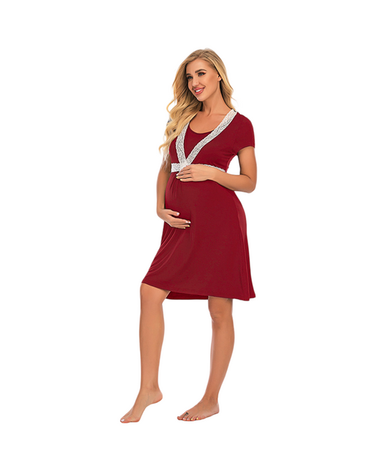 Comfortable Women's Maternity and Nursing Loungewear Dress with Short Sleeves