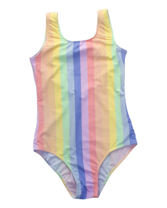One-Piece Rainbow Striped Swimsuit