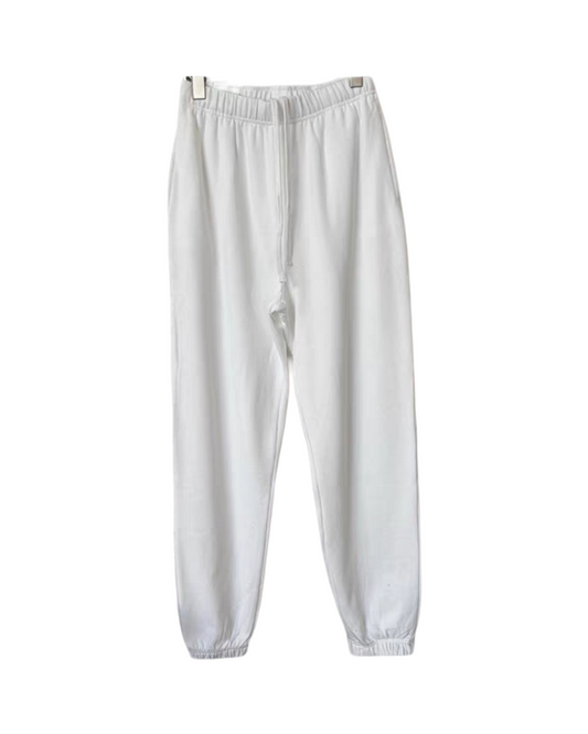 White Fleece Jogger Sweatpants – Relaxed Fit Mid-Rise Activewear Pants