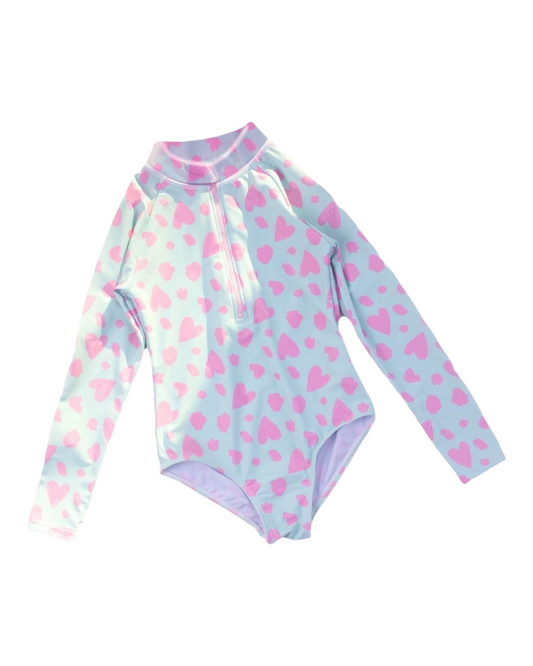 Long-Sleeved Patterned One-Piece Zip-Up Swimsuit