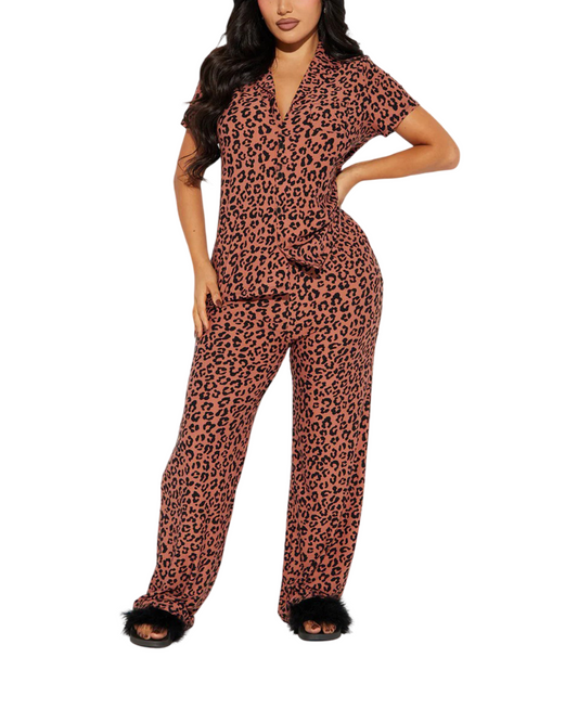 Short Sleeve Button Up Women Wide Leg Casual One-Piece Pyjama Set