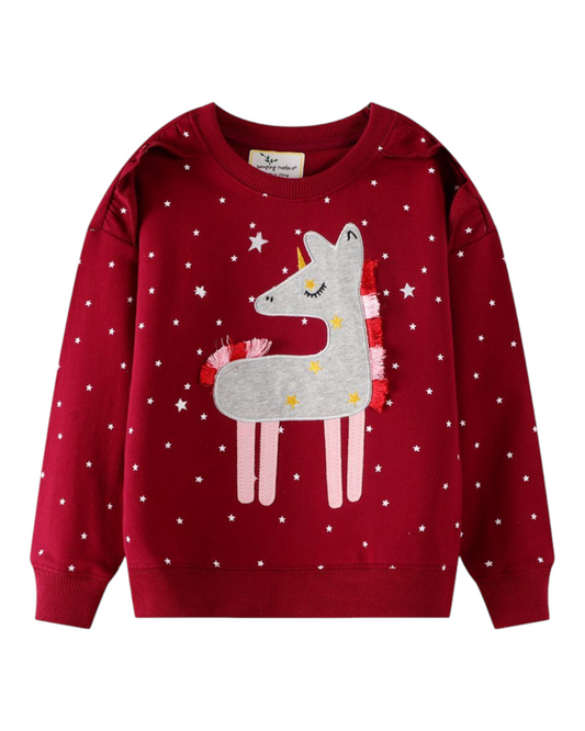 Red Unicorn Jumper with White Mini Star Pattern