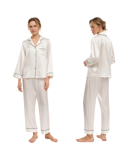 Luxury 100% Silk Long-Sleeve Sleepwear Set for Women
