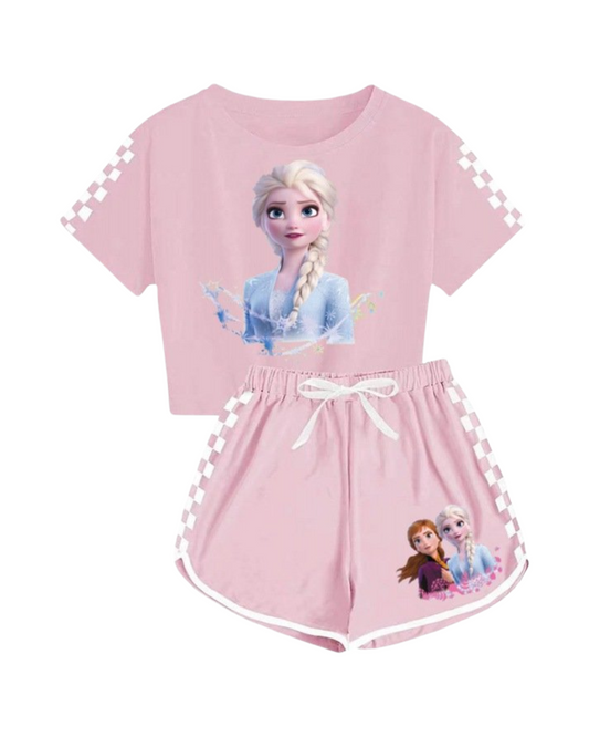 Frozen Elsa Print Girls Tank Top and Shorts Set
