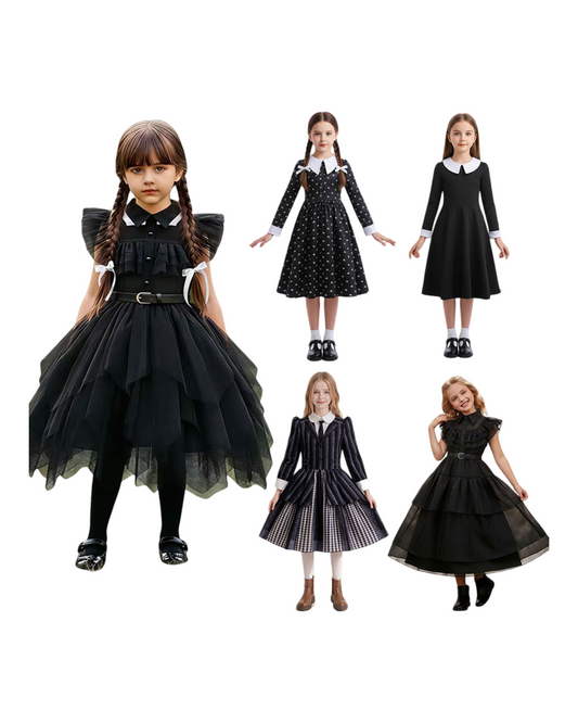 Black Gothic Style Long & Short Sleeve Cosplay Dress for Girls With Collar