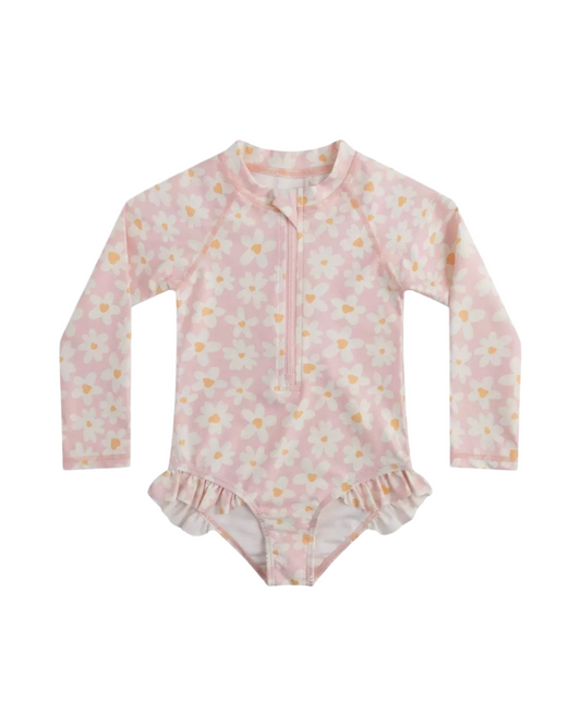Long Sleeve Floral Baby Swimsuit Romper-Ruffle Toddler One-Piece