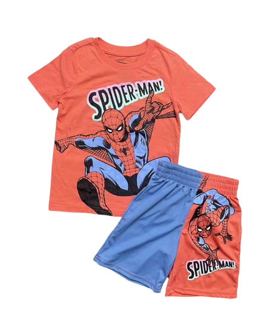 Breathable Boys' Spider Web Print T-Shirt And Shorts