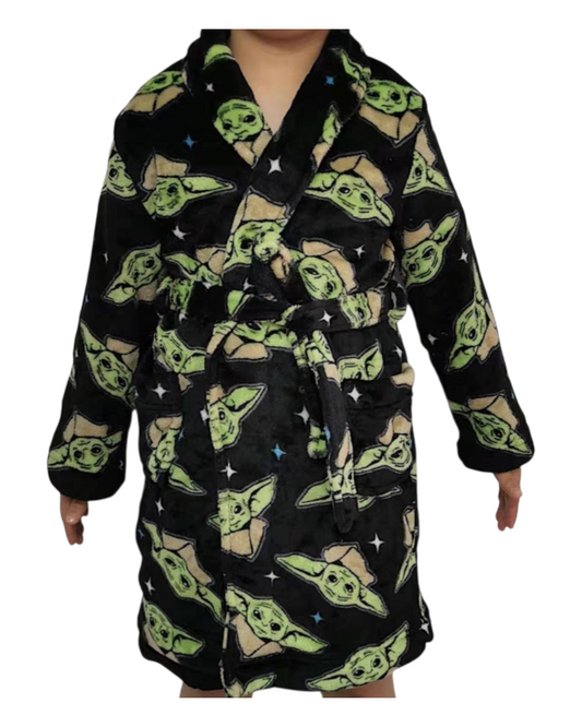 Boys' Plush Bathrobe with Baby Yoda Pattern