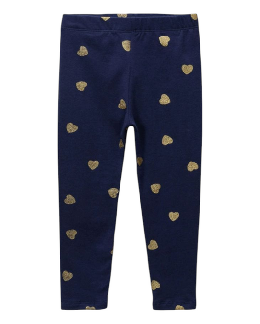 Cotton Leggings with Golden Heart Pattern