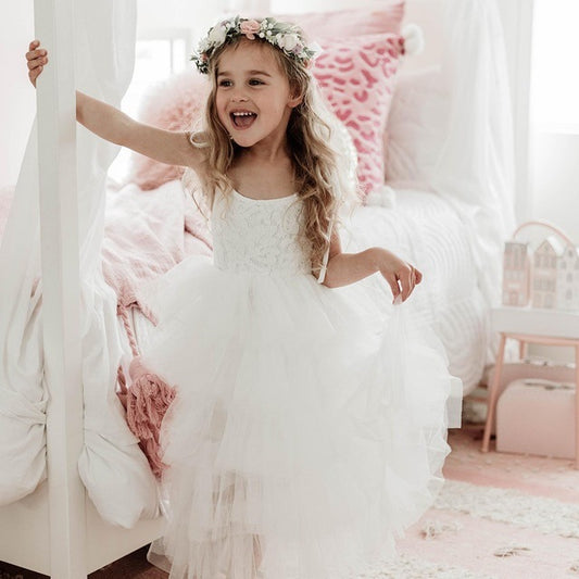 Tiered Tulle Flower Girl Dress – Sleeveless Ruffle Ball Gown
