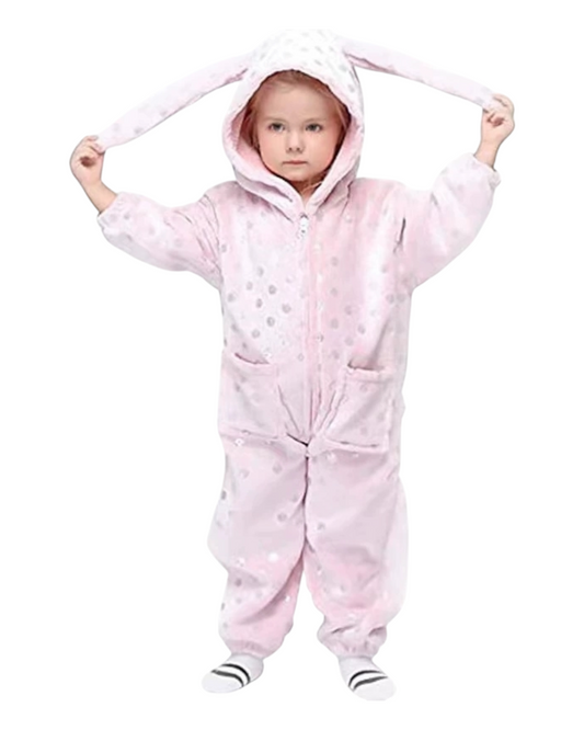 Pink Polka-Dot Bunny Onesie with Pockets
