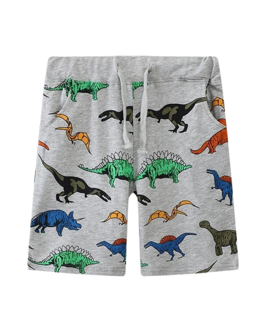 Dinosaur Print Kids Cotton Jogger Shorts with Adjustable Waistband