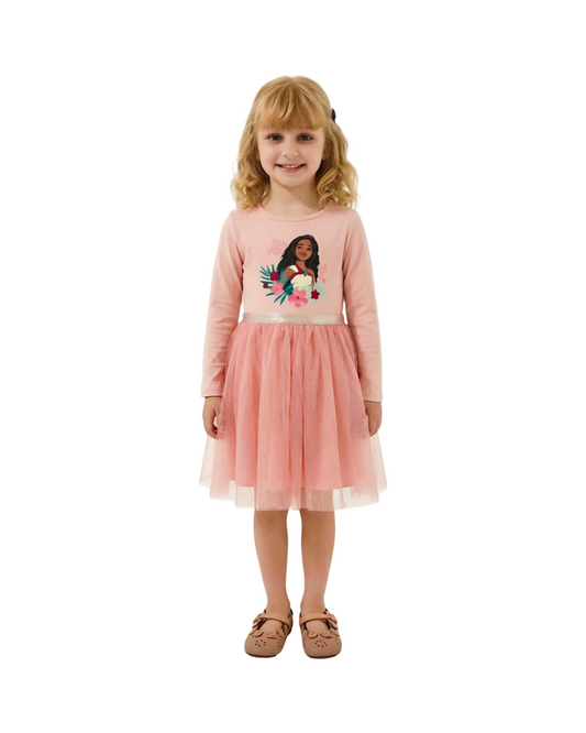 Classic Long-Sleeve Tulle Party Dress for Girls with Layered Skirt