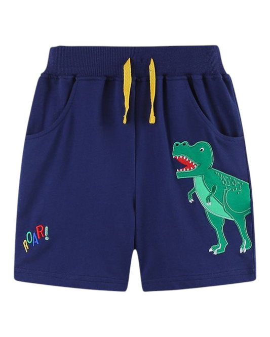 Blue Shorts with Dinosaur Patterns