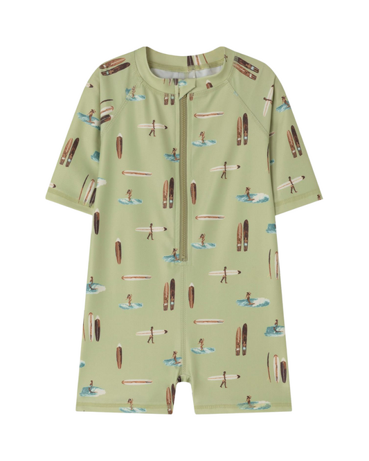 Rash Guard Short-Sleeve Romper for Boys with Round Neckline and Assorted Prints