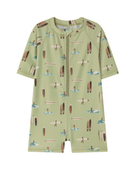 Rash Guard Short-Sleeve Romper for Boys with Round Neckline and Assorted Prints