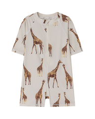 Rash Guard Short-Sleeve Romper for Boys with Round Neckline and Assorted Prints