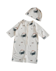 Rash Guard Short-Sleeve Romper for Boys with Round Neckline and Assorted Prints