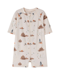 Rash Guard Short-Sleeve Romper for Boys with Round Neckline and Assorted Prints
