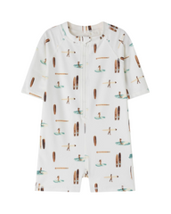 Rash Guard Short-Sleeve Romper for Boys with Round Neckline and Assorted Prints
