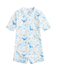 Rash Guard Short-Sleeve Romper for Boys with Round Neckline and Assorted Prints