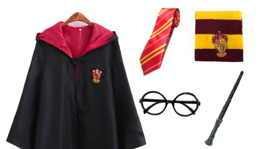 Wizard Cosplay Costume Robe Set for Boys and Men with Tie and Glasses