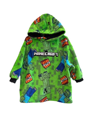 Relaxed-Fit Gaming Hooded Pullover Featuring Green Block-Pattern Graphics