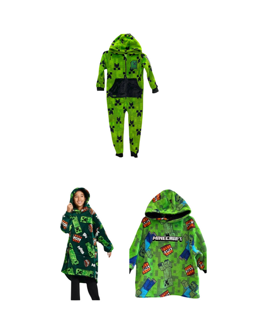 Relaxed-Fit Gaming Hooded Pullover Featuring Green Block-Pattern Graphics